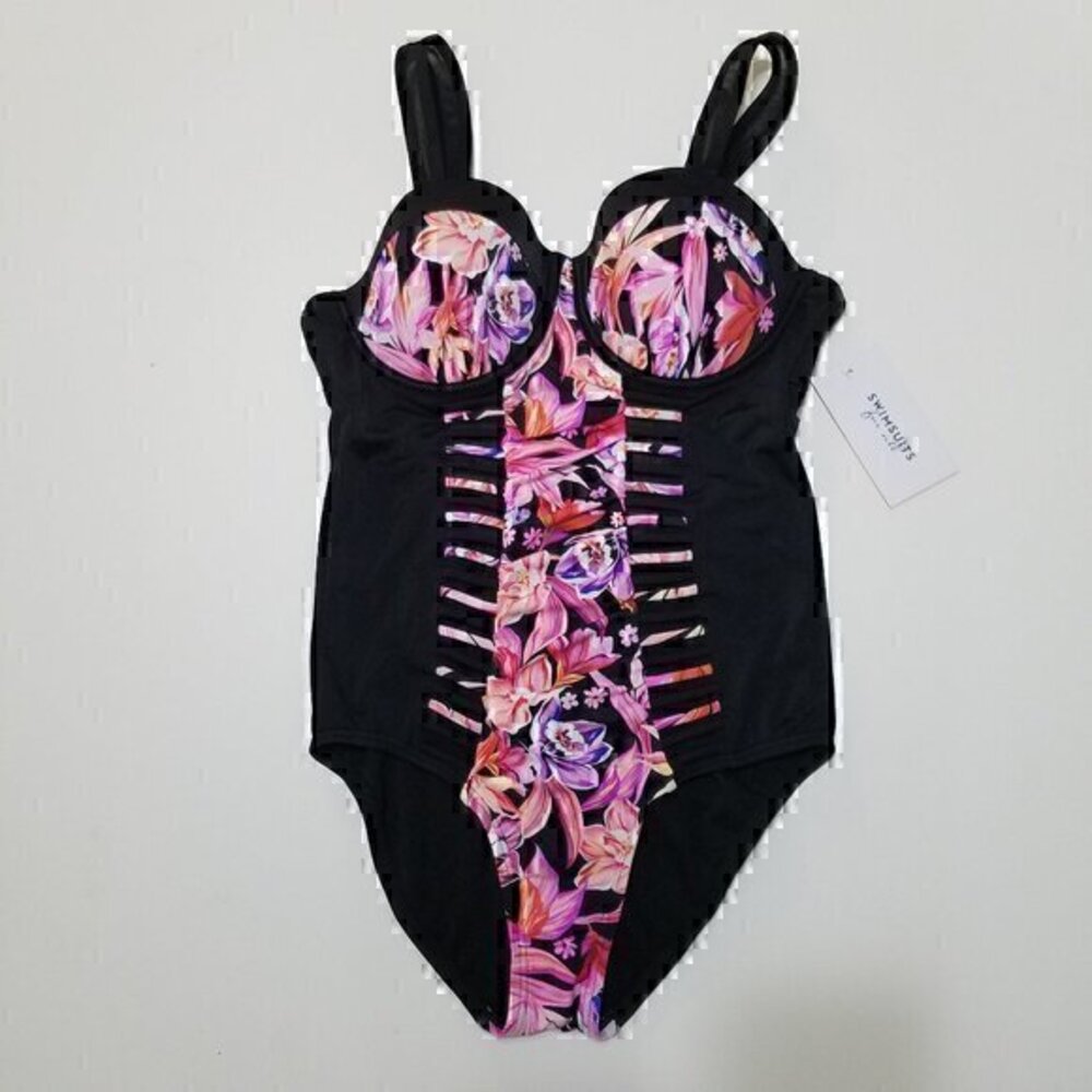 NWT Swimsuits For All Strapless One Piece Swimsuit Floral Size 8